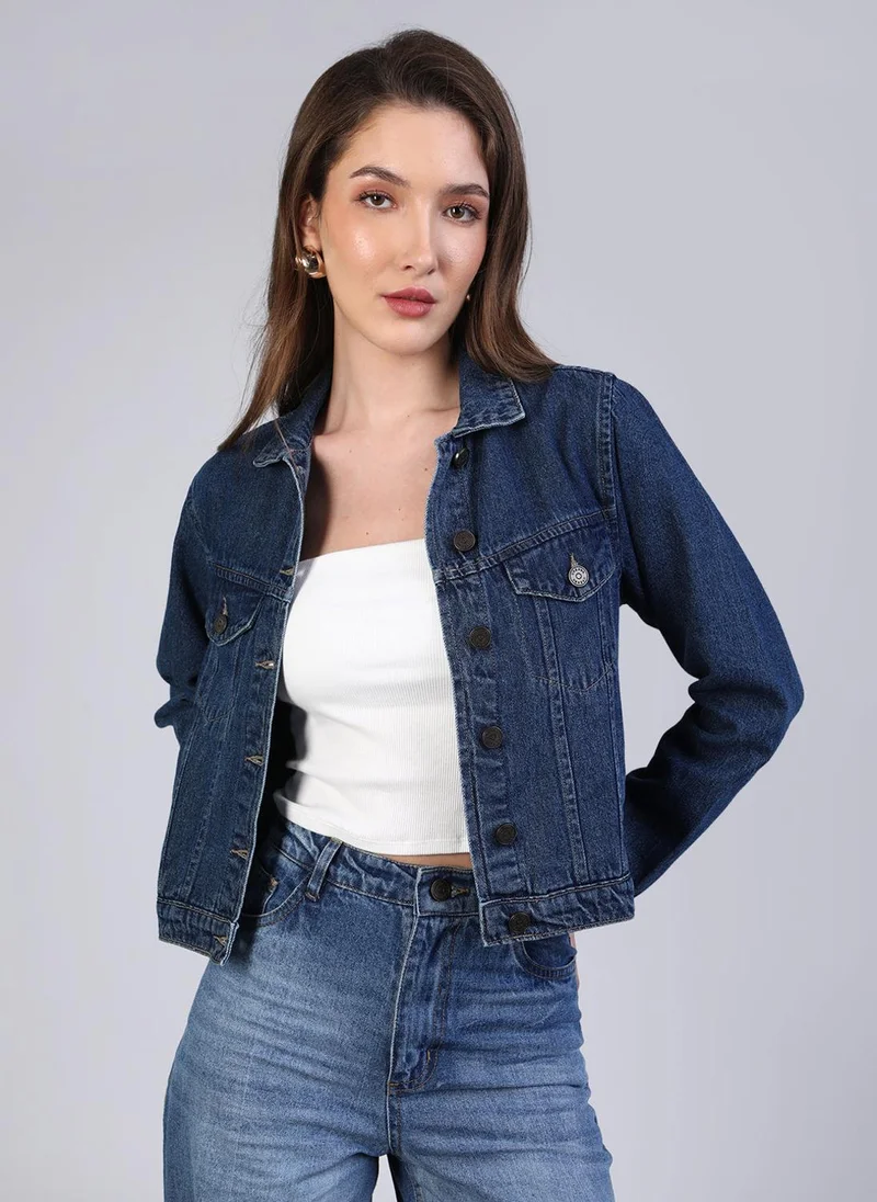 Urbano Fashion Women's Blue Regular Fit Washed Full Sleeve Denim Jacket